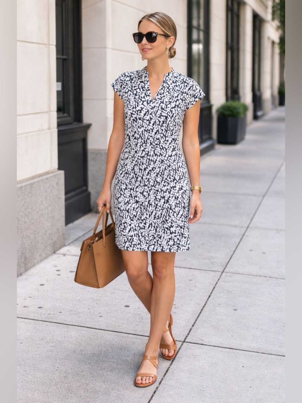 J. CREW Women’s Navy White Leopard Print V-neck Sheath Dress L